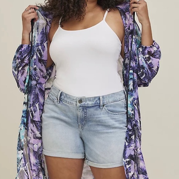 Torrid hooded anorak kimono- chiffon Palms purple - Picture 4 of 6